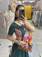 Thumbnail for Malishka Rayon With Gamthi Work Navratri Special Lehenga Choli Set - Green - Distacart