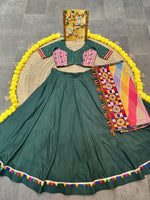 Thumbnail for Malishka Rayon With Gamthi Work Navratri Special Lehenga Choli Set - Green - Distacart