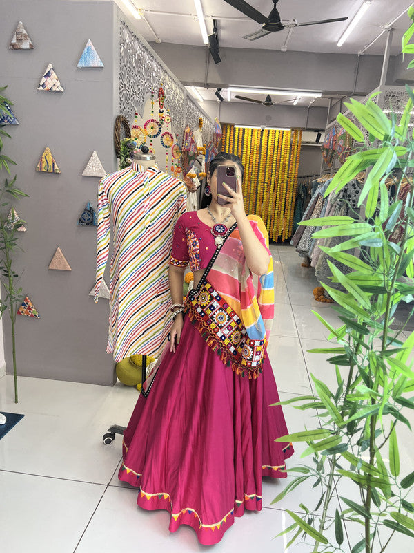 Malishka Rayon With Gamthi Work Navratri Special Lehenga Choli Set - Rani - Distacart