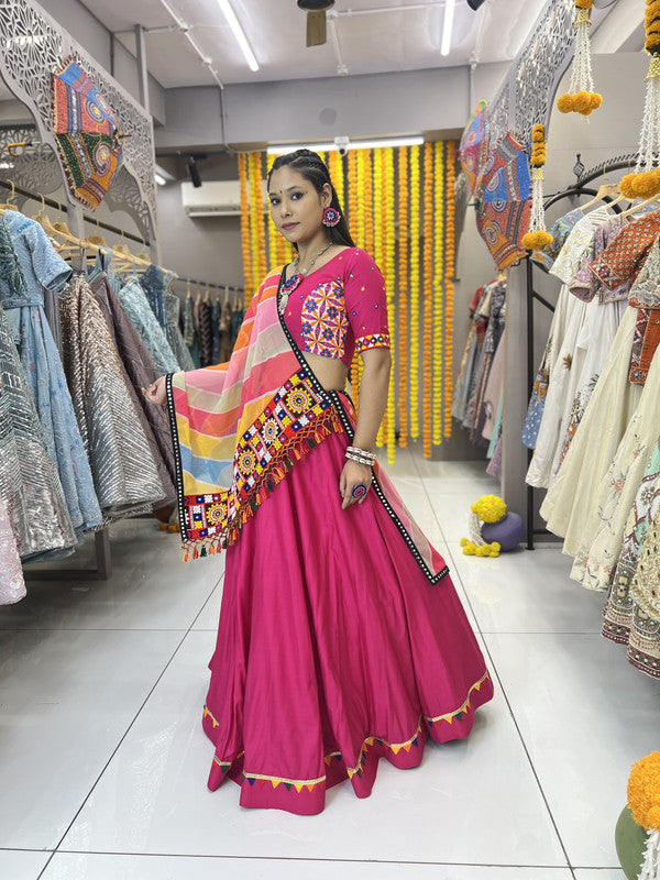 Malishka Rayon With Gamthi Work Navratri Special Lehenga Choli Set - Rani - Distacart