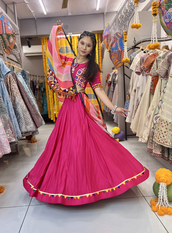 Malishka Rayon With Gamthi Work Navratri Special Lehenga Choli Set - Rani - Distacart