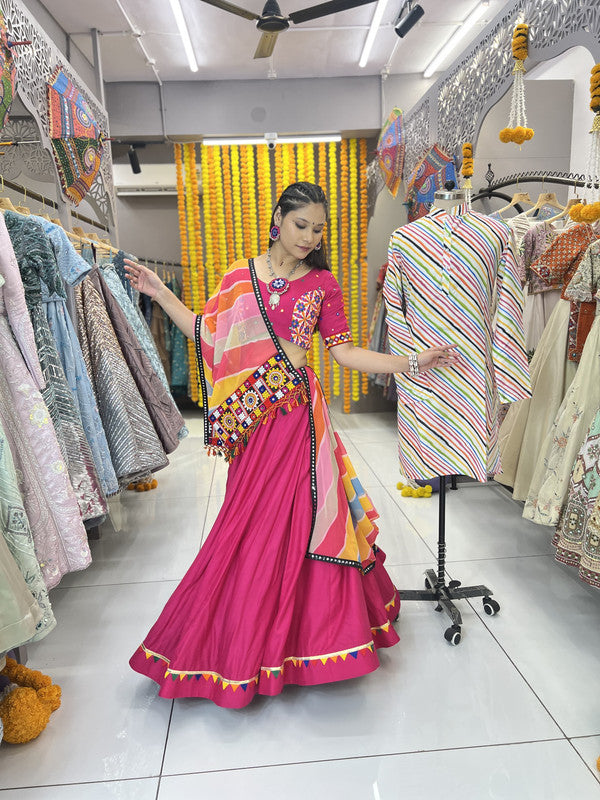 Malishka Rayon With Gamthi Work Navratri Special Lehenga Choli Set - Rani - Distacart