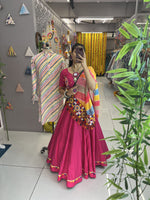 Thumbnail for Malishka Rayon With Gamthi Work Navratri Special Lehenga Choli Set - Rani - Distacart