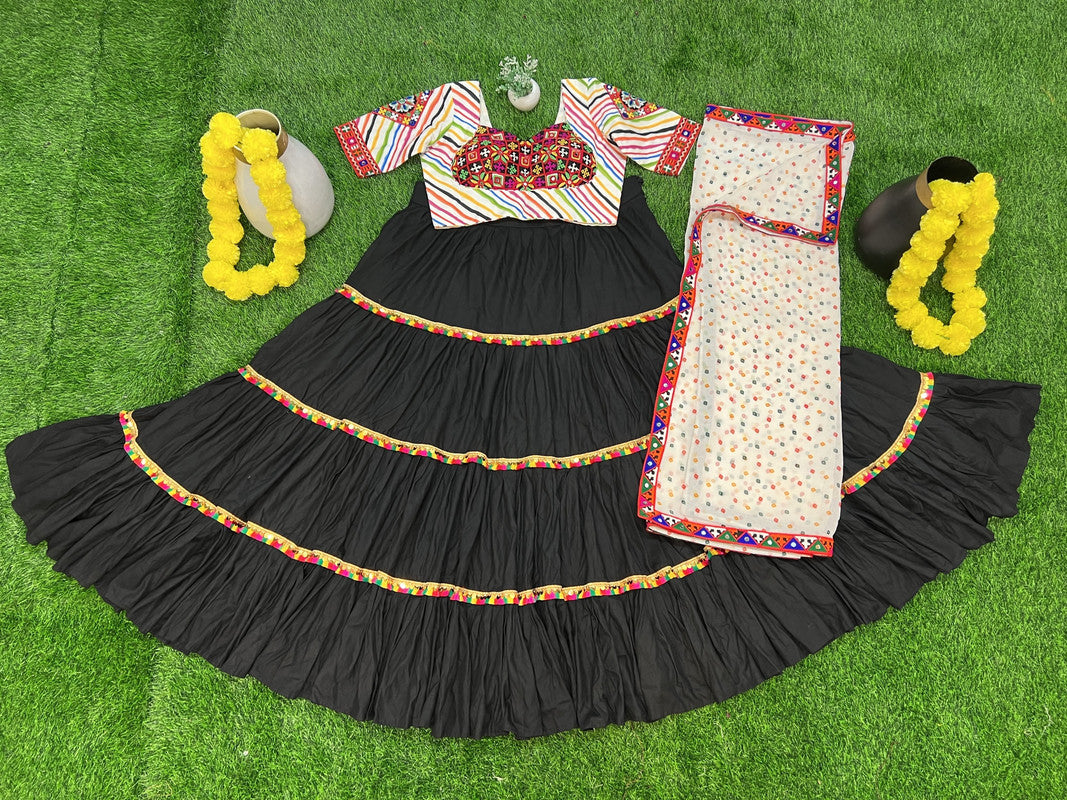 Malishka Rayon With Gamthi Work Navratri Special Lehenga Choli Set - Black - Distacart
