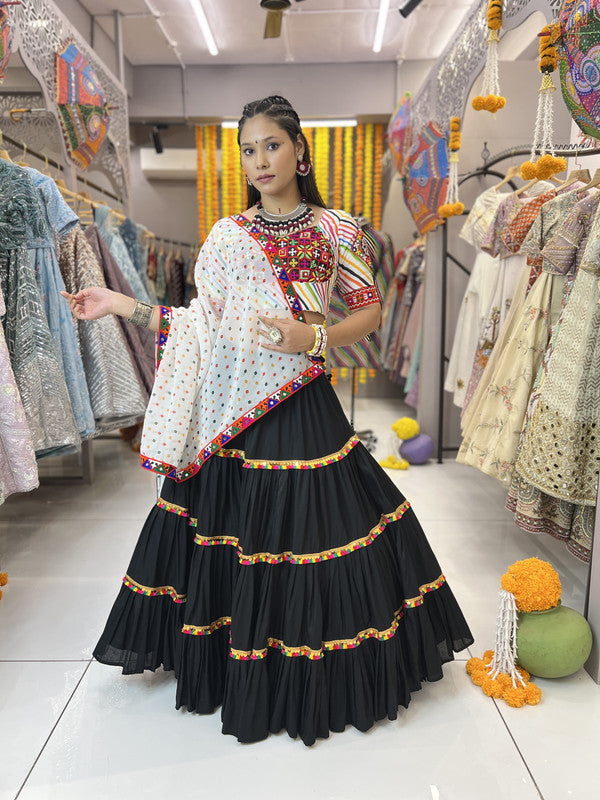 Malishka Rayon With Gamthi Work Navratri Special Lehenga Choli Set - Black - Distacart