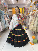Thumbnail for Malishka Rayon With Gamthi Work Navratri Special Lehenga Choli Set - Black - Distacart