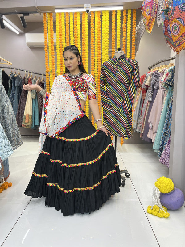 Malishka Rayon With Gamthi Work Navratri Special Lehenga Choli Set - Black - Distacart