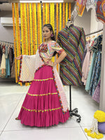 Thumbnail for Malishka Rayon With Gamthi Work Navratri Special Lehenga Choli Set - Rani - Distacart