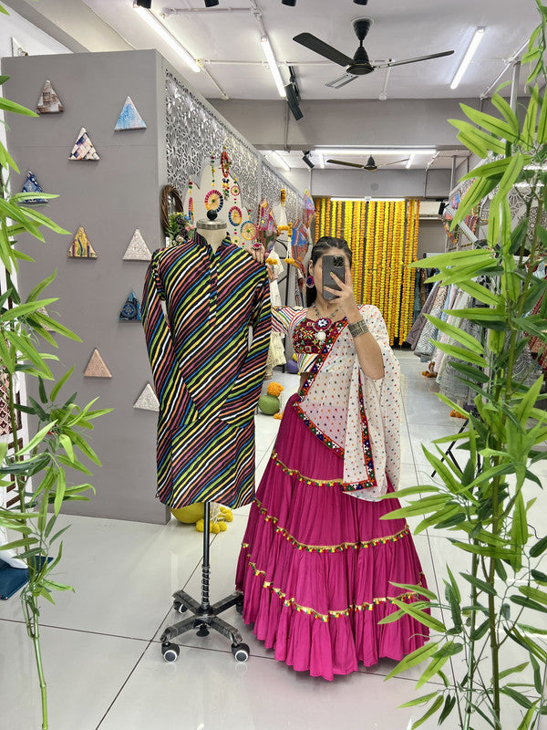Malishka Rayon With Gamthi Work Navratri Special Lehenga Choli Set - Rani - Distacart
