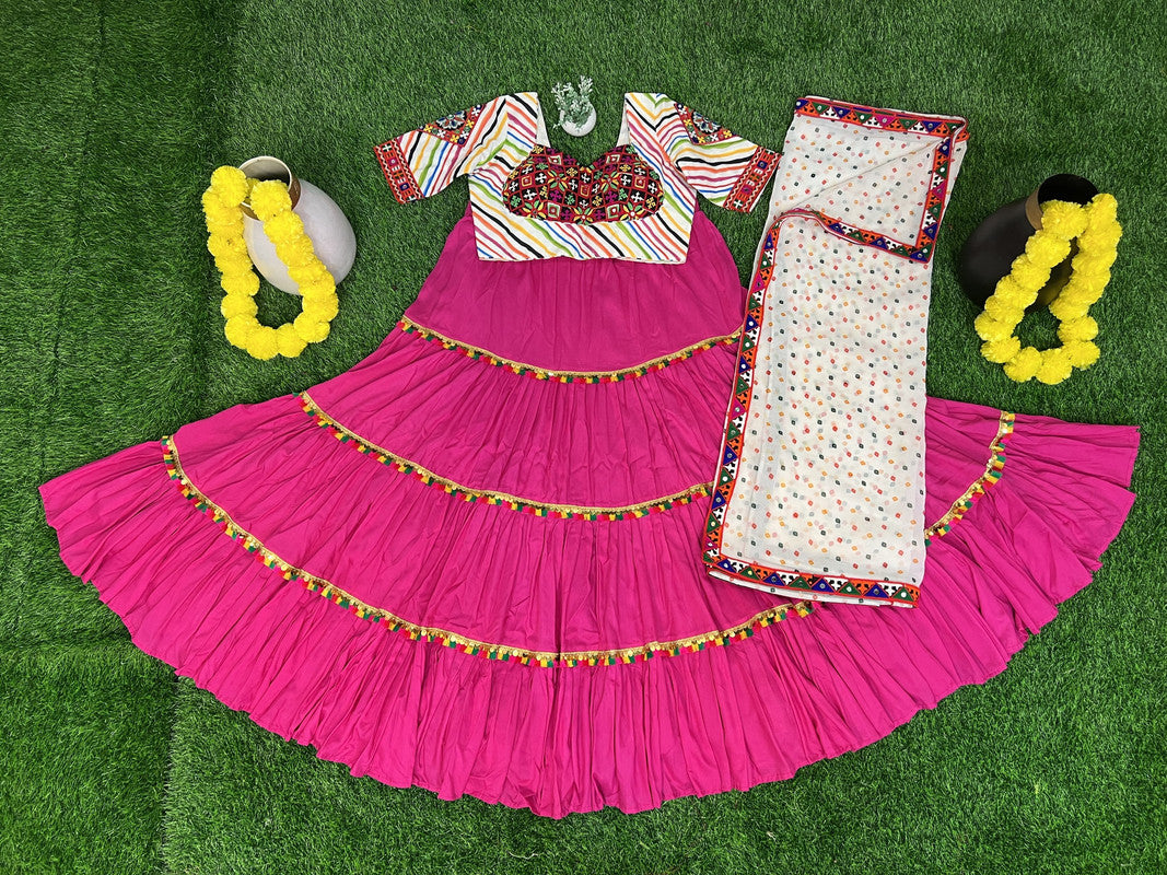 Malishka Rayon With Gamthi Work Navratri Special Lehenga Choli Set - Rani - Distacart
