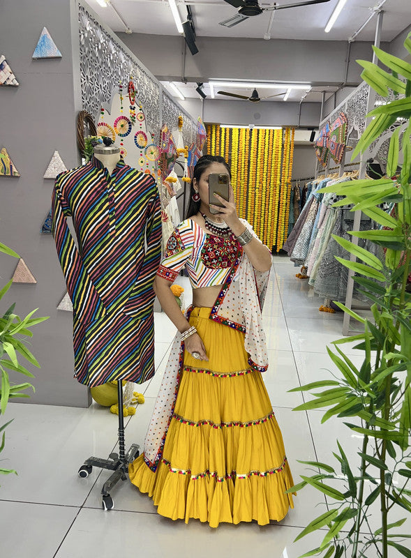 Malishka Rayon With Gamthi Work Navratri Special Lehenga Choli Set - Yellow - Distacart