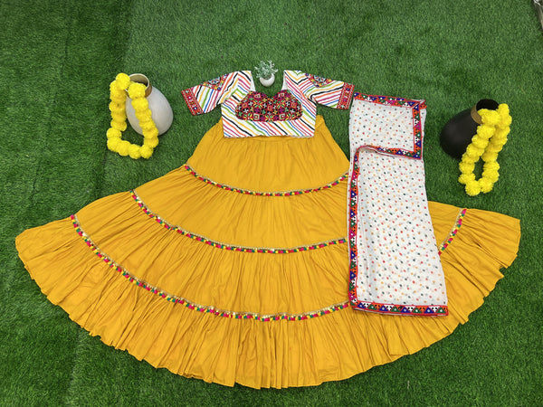 Malishka Rayon With Gamthi Work Navratri Special Lehenga Choli Set - Yellow - Distacart