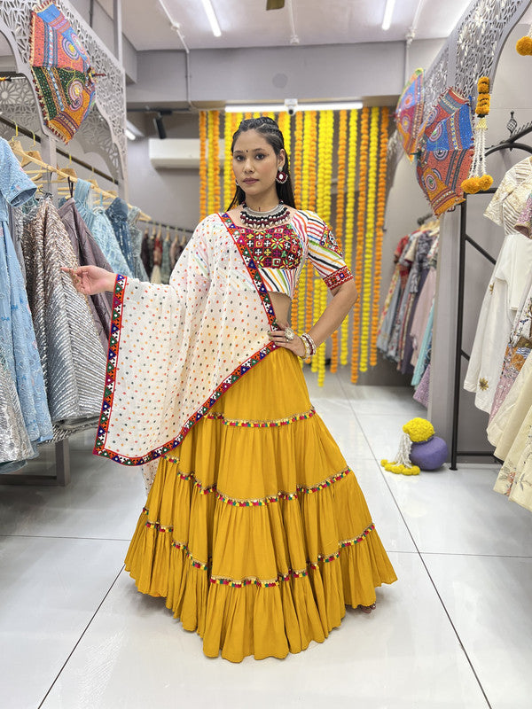 Malishka Rayon With Gamthi Work Navratri Special Lehenga Choli Set - Yellow - Distacart