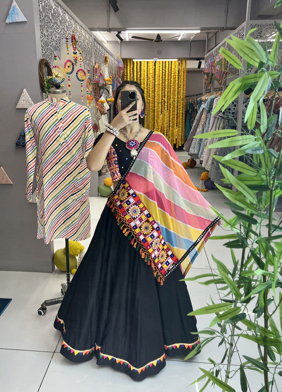 Malishka Rayon With Gamthi Work Navratri Special Lehenga Choli Set - Black - Distacart