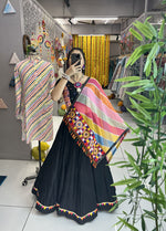 Thumbnail for Malishka Rayon With Gamthi Work Navratri Special Lehenga Choli Set - Black - Distacart