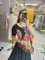 Thumbnail for Malishka Rayon With Gamthi Work Navratri Special Lehenga Choli Set - Black - Distacart