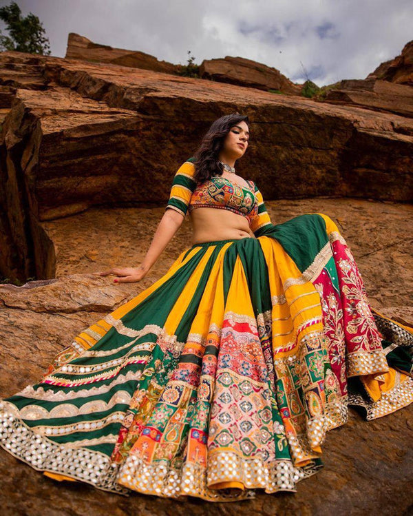 Malishka Muslin Cotton With Mirror Work Navratri Special Lehenga Choli Set - Multi - Distacart