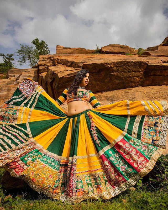 Malishka Muslin Cotton With Mirror Work Navratri Special Lehenga Choli Set - Multi - Distacart