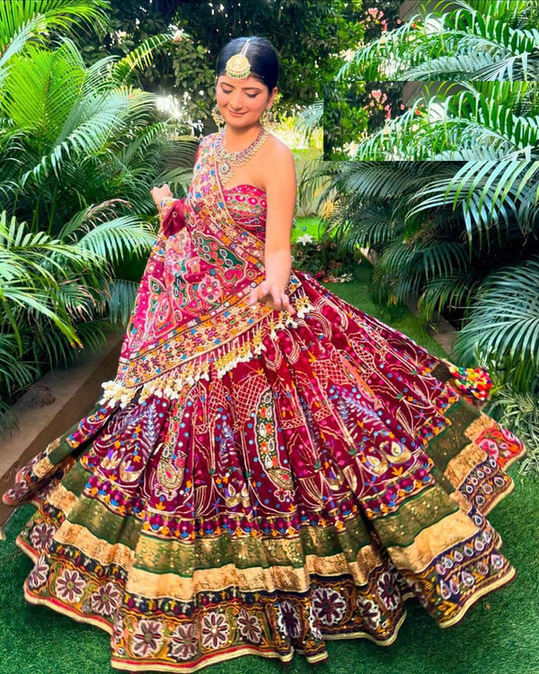 Malishka Muslin Cotton With Mirror Work Navratri Special Lehenga Choli Set - Multi - Distacart