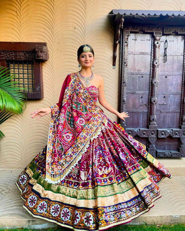 Malishka Muslin Cotton With Mirror Work Navratri Special Lehenga Choli Set - Multi - Distacart