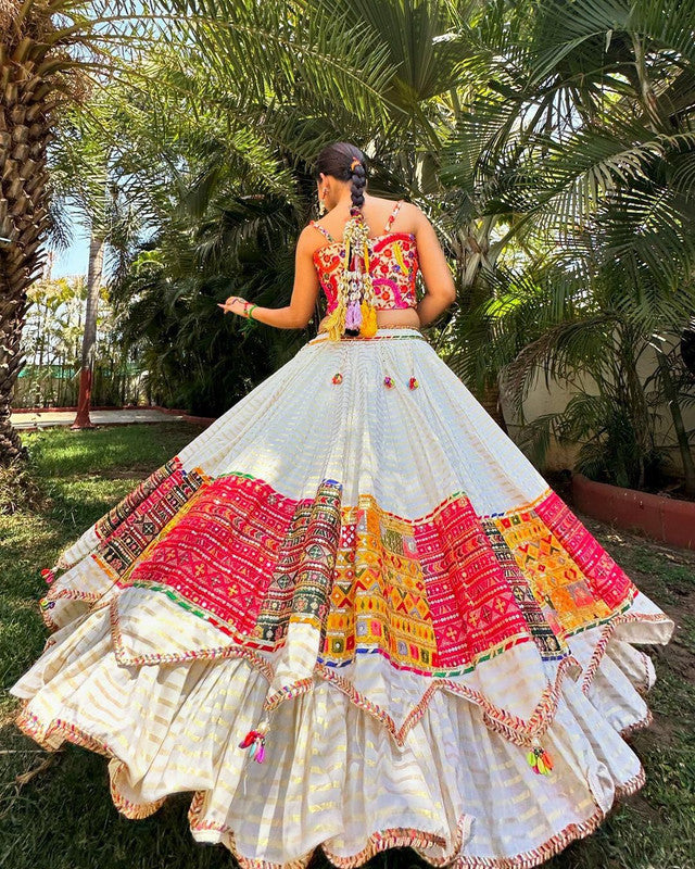 Malishka Muslin Cotton With Mirror Work Navratri Special Lehenga Choli Set - Multi - Distacart
