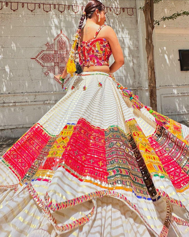 Malishka Muslin Cotton With Mirror Work Navratri Special Lehenga Choli Set - Multi - Distacart