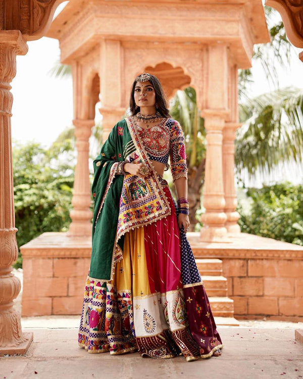 Malishka Muslin Cotton With Mirror Work Navratri Special Lehenga Choli Set - Multi - Distacart