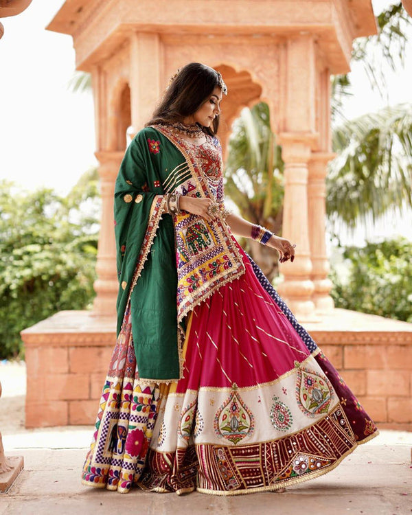 Malishka Muslin Cotton With Mirror Work Navratri Special Lehenga Choli Set - Multi - Distacart