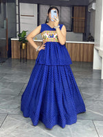 Thumbnail for Malishka Georgette With Printed With Gamthi Work Navratri Special Lehenga Choli Set - Blue - Distacart
