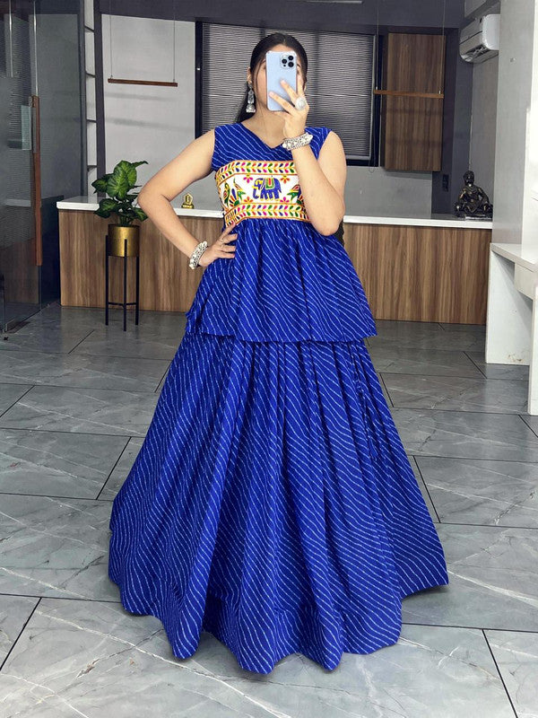 Malishka Georgette With Printed With Gamthi Work Navratri Special Lehenga Choli Set - Blue - Distacart