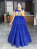 Thumbnail for Malishka Georgette With Printed With Gamthi Work Navratri Special Lehenga Choli Set - Blue - Distacart