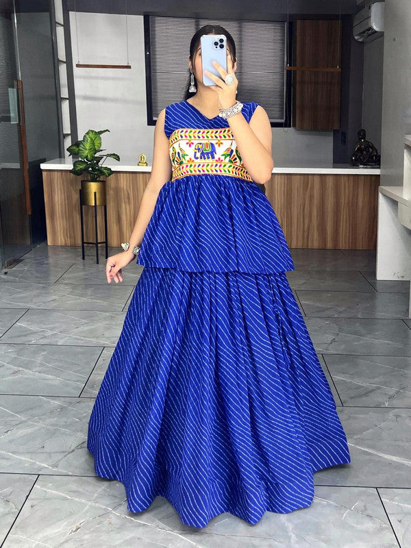Malishka Georgette With Printed With Gamthi Work Navratri Special Lehenga Choli Set - Blue - Distacart