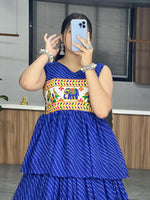 Thumbnail for Malishka Georgette With Printed With Gamthi Work Navratri Special Lehenga Choli Set - Blue - Distacart