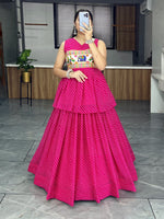 Thumbnail for Malishka Georgette With Printed With Gamthi Work Navratri Special Lehenga Choli Set - Rani - Distacart