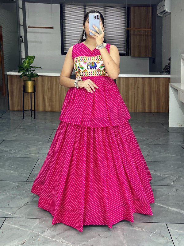 Malishka Georgette With Printed With Gamthi Work Navratri Special Lehenga Choli Set - Rani - Distacart