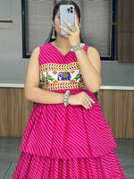 Thumbnail for Malishka Georgette With Printed With Gamthi Work Navratri Special Lehenga Choli Set - Rani - Distacart