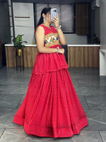 Thumbnail for Malishka Georgette With Printed With Gamthi Work Navratri Special Lehenga Choli Set - Red - Distacart