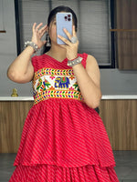 Thumbnail for Malishka Georgette With Printed With Gamthi Work Navratri Special Lehenga Choli Set - Red - Distacart