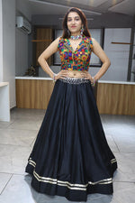 Thumbnail for Malishka Pure Rayon Cotton With Gamthi Work With Mirror Work Navratri Special Lehenga Choli Set - Black - Distacart