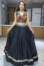 Thumbnail for Malishka Pure Rayon Cotton With Gamthi Work With Mirror Work Navratri Special Lehenga Choli Set - Black - Distacart