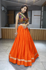 Thumbnail for Malishka Pure Rayon Cotton With Gamthi Work With Mirror Work Navratri Special Lehenga Choli Set - Orange - Distacart