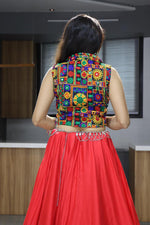 Thumbnail for Malishka Pure Rayon Cotton With Gamthi Work With Mirror Work Navratri Special Lehenga Choli Set - Red - Distacart