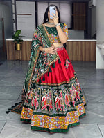 Thumbnail for Malishka Dola Silk With Atola Print With Foil Work Navratri Special Lehenga Choli Set - Red - Distacart