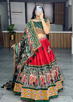 Thumbnail for Malishka Dola Silk With Atola Print With Foil Work Navratri Special Lehenga Choli Set - Red - Distacart