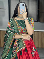 Thumbnail for Malishka Dola Silk With Atola Print With Foil Work Navratri Special Lehenga Choli Set - Red - Distacart