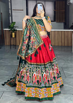 Thumbnail for Malishka Dola Silk With Atola Print With Foil Work Navratri Special Lehenga Choli Set - Red - Distacart