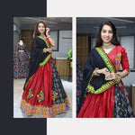 Thumbnail for Malishka Pure Rayon Cotton With Gamthi Work Navratri Special Lehenga Choli Set - Maroon - Distacart