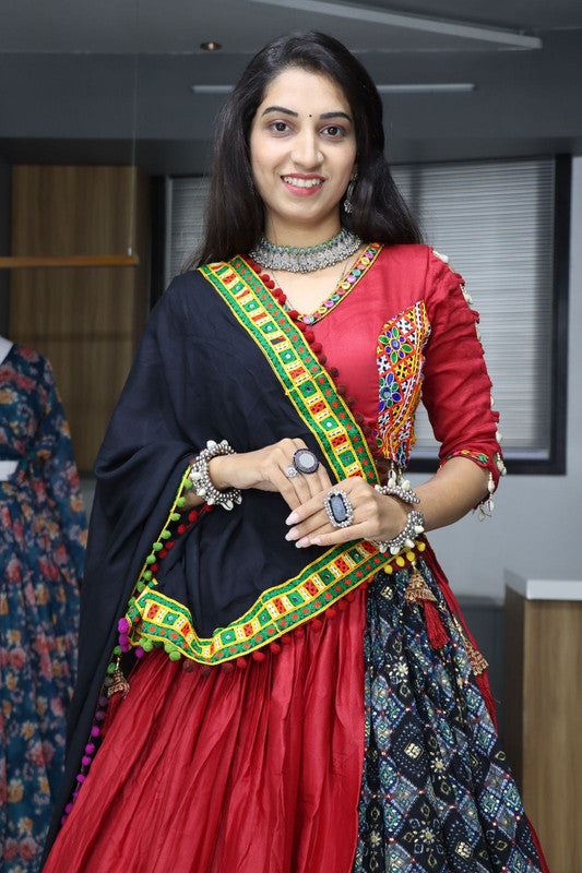 Malishka Pure Rayon Cotton With Gamthi Work Navratri Special Lehenga Choli Set - Maroon - Distacart