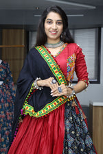 Thumbnail for Malishka Pure Rayon Cotton With Gamthi Work Navratri Special Lehenga Choli Set - Maroon - Distacart