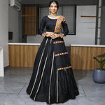 Thumbnail for Malishka Rayon Cotton With Gamthi Work Navratri Special Lehenga Choli Set - Black - Distacart
